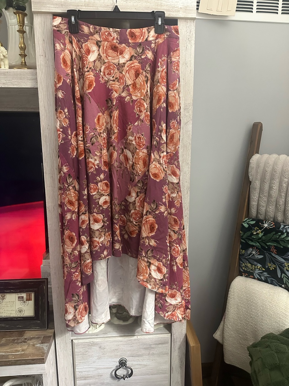Soft Surroundings Rose-Print High-Low Skirt in Mauve and Peach